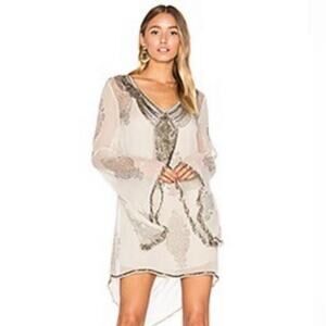 Haute Hippie Silk Beaded Shift Mini Dress Size XL Boho Sexy Rocker Chic Revolve